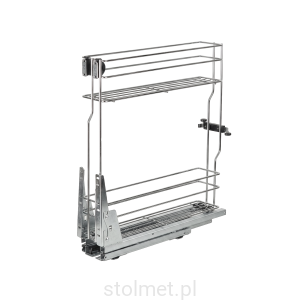 Kosz cargo do szafki dolnej 15 cm 2 półki cichy domyk pełny wysuw, Srebrny