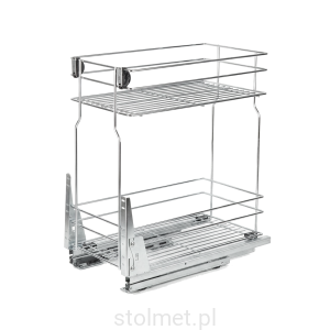 Kosz cargo do szafki dolnej 30 cm 2 półki cichy domyk pełny wysuw, Srebrny