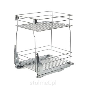 Kosz cargo do szafki dolnej 40 cm 2 półki cichy domyk pełny wysuw, Srebrny