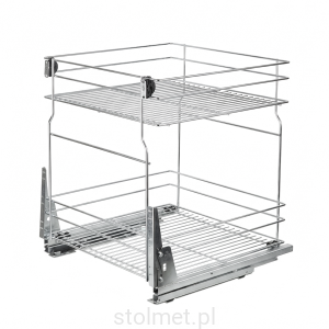 Kosz cargo do szafki dolnej 50 cm 2 półki cichy domyk pełny wysuw, Srebrny