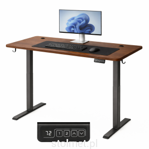Biurko elektryczne 140 x 60, stelaż biurka, nogi, elektryczna regulacja H-72-118 cm, Walnut