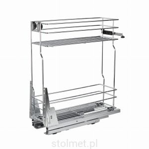 Kosz cargo do szafki dolnej 20 cm 2 półki cichy domyk pełny wysuw, Chrom połysk
