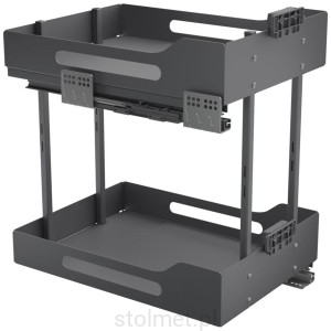 Kosz Cargo PRO BOX do szafki 40cm 2 półki, Pełny wysuw, Samodociąg, Antracyt