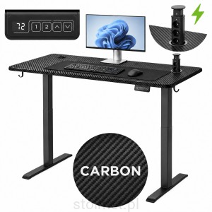 Biurko elektryczne 120 x 60, stelaż biurka, nogi, elektryczna regulacja H-72-118 cm, Grafit/Carbon + przedłużacz