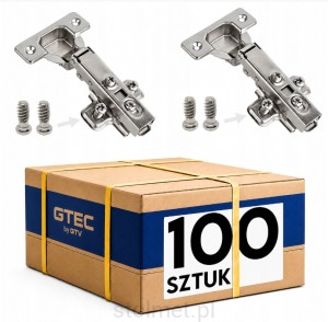 Zawias prosty 110° samodomyk GTEC SOFT-CLOSE, z prowadnikiem + EUROWKRĘTY, 100 sztuk