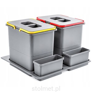 Kosz na śmieci segregator na odpady PRAKTIKO do szafki 600mm, 2 x 15l + 2 x pojemnik