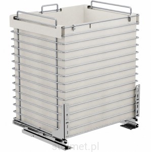 Kosz szuflada cargo z workiem na odzież ubrania pranie do płytkich szafek szer. szafki 60cm, Pełny wysuw, Samodociąg, P22 Srebrny