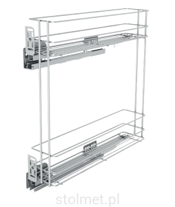 Kosz Cargo boczny lewy, regulacja 3D, 200 mm, 2 półki, Cichy domyk, Chrom
