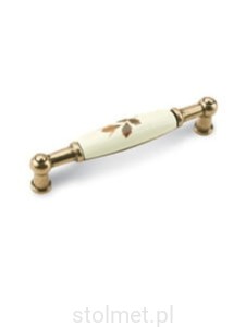 Uchwyt meblowy porcelanowy UP-21, stare złoto, porcelana brązowy kwiat, 96 mm