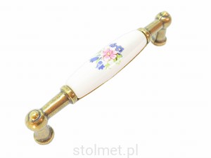  Uchwyt meblowy UP-21, stare złoto, niebieski kwiatek z rożowym, 96mm