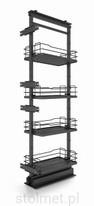 Kosz Cargo Midi, 400 mm, 4 półki, pełne dno, pełny wysuw, cichy domyk, antracyt