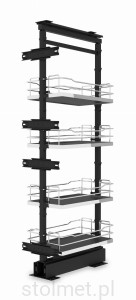 Kosz Cargo Midi, 400 mm, 4 półki, pełne dno, pełny wysuw, cichy domyk, antracyt + chrom