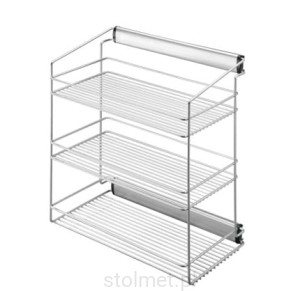 Półka na odzież W-3316, 3 półki, pełny wysuw, samodomyk, srebrny, 502 mm