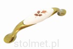 Uchwyt meblowy porcelanowy UP-19, stare złoto, porcelana brązowy kwiat, 96mm